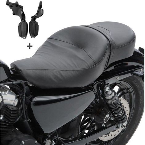 Selle biplace - Craftride CM (S-AA3) - Harley-Davidson Sportster 1200 (2014-2020) - Noir - Kit repose-pieds passager