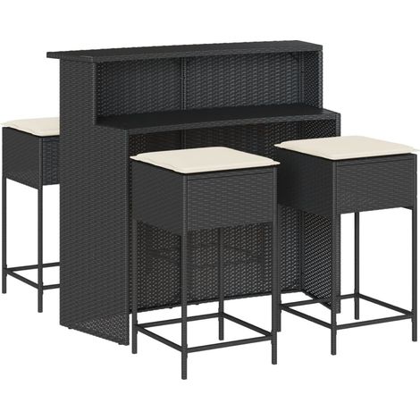 Maison Exclusive - Set Bar da Giardino 5 pz con Cuscini in Polyrattan Nero