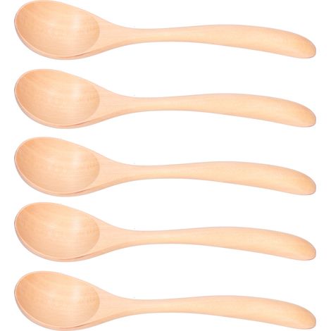Suppenlöffel aus Holz mit langem Griff, 5-teiliges Set, robustes Küchenutensil für Zuhause, Restaurant, Kochen und Tischservice. (1/5)