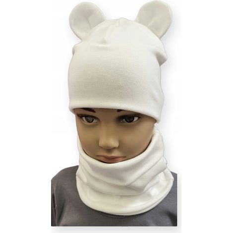 Conjunto GORRO + BUFANDA infantil con OREJAS talla 52-56 CREMA
