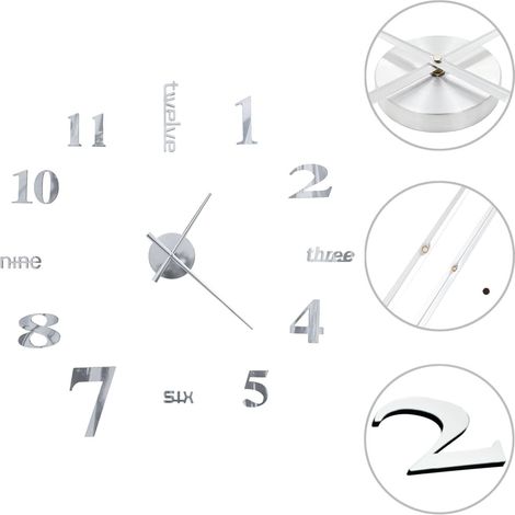 Horloge murale 3D Design moderne 100 cm XXL Argenté (1/5)