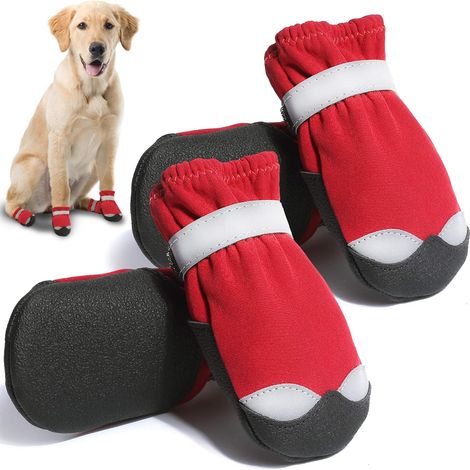 Bottes pour chiens imperméables pour chiens de taille moyenne à grande, avec semelles antidérapantes et protections pour pattes (lot de 4). (1/5)