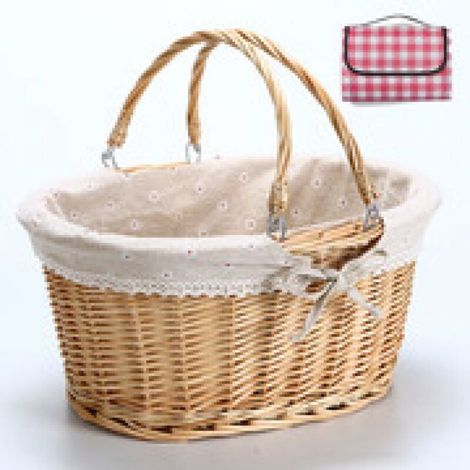 Panier de Pique Nique Style Campagnard en Osier Tissé avec Couverture Polyvalent pour Rangement et Décoration (1/4)