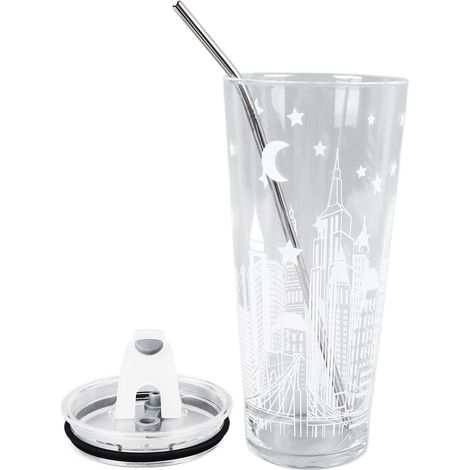Tasses à eau multifonctions de grande capacité (1 L) en verre borosilicate résistant à la chaleur, avec couvercle, idéales pour la maison et le bureau. (1/5)