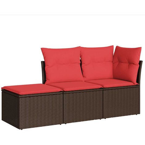 3-tlg. Garten-Sofagarnitur mit Kissen Braun Poly Rattan vidaXL (1/4)