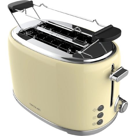 Cecotec Tostapane 2 fette Toast&Taste 1000 Retro Double Beige. 980 W, 2 fessure larghe da 3,8 cm e corte, acciaio inossidabile, aste superiori, potenza regolabile, vassoio raccogli briciole (1/5)