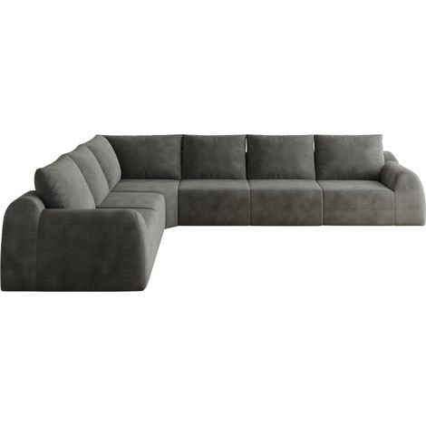 Divano angolare a L in ciniglia grigio scuro 334 cm senza montaggio (1/5)
