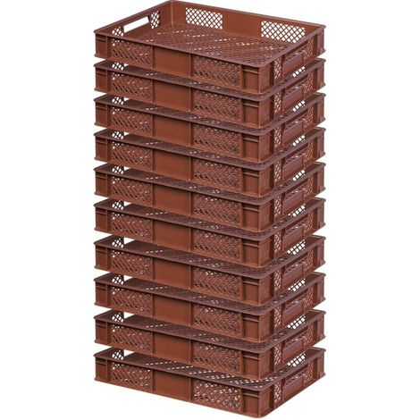 BRB Lot de 10 conteneurs euro, L x l x H 600 x 400 x 90 mm, contenance 15 l, marron (1/3)