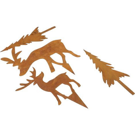 Lot de 4 piquets de jardin métalliques Noël résistants aux intempéries motif cerf sapin déco pour jardin terrasse extérieur (1/5)