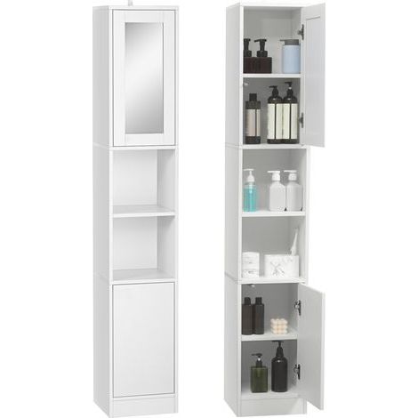 Meuble Salle De Bain Avec Miroir 30x28x170 Cm, 2 Portes, Étagères Réglables, Pour Petite Salle De Bain (1/4)