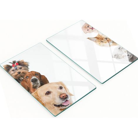 Tablas de cocina de vidrio templado con gr谩ficos de perros y gatos, 2 piezas, 2x30x52 cm