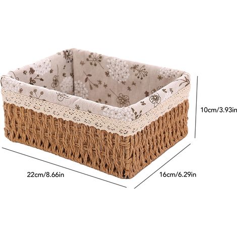 Panier de rangement tressé en tissu rustique, fait main, pour bureau, étagères, chambre, salle de bain. Taille moyenne : 22 x 16 x 10 cm, kaki. (1/5)