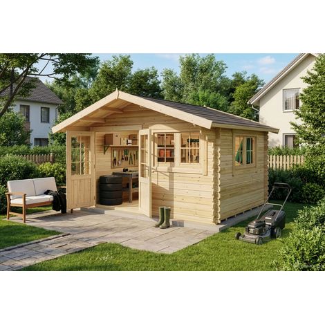 Alpholz Gartenhaus Gabriel 400 x 300 cm Gartenhaus aus Holz, Holzhaus mit 28 mm Wandstärke, Blockbohlenhaus mit Montagematerial (1/5)