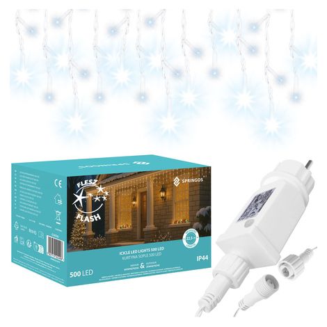 Tenda luminosa 500 led bianco freddo, ghirlanda lampeggiante, luci interne-esterne a gocce