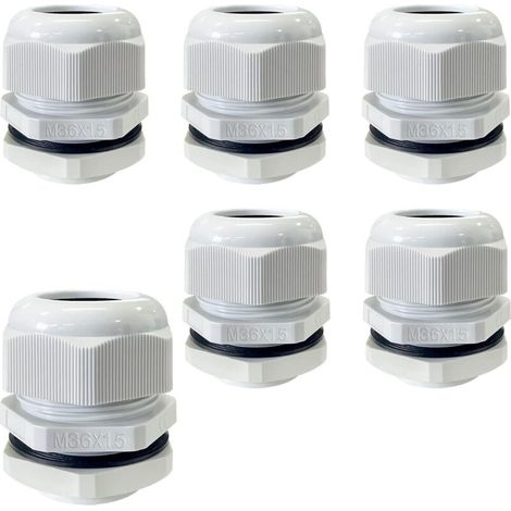 Lot de 6 presse-étoupes M36 x 1,5 - Gris - Passe-câbles IP68 - Étanche - Avec contre-écrou pour passer les câbles