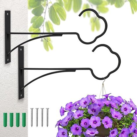 Metal Wall Bracket for Plants - Set of 2 Iron Hooks with Screws for Baskets, Black Outdoor Lantern Brackets, Bird Feeders (27.5cm) (1/5)