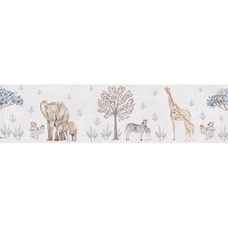 Children wallpaper wall Profhome 771771 border smooth with animal pattern matt cream beige grey cream 5 m (1/5)