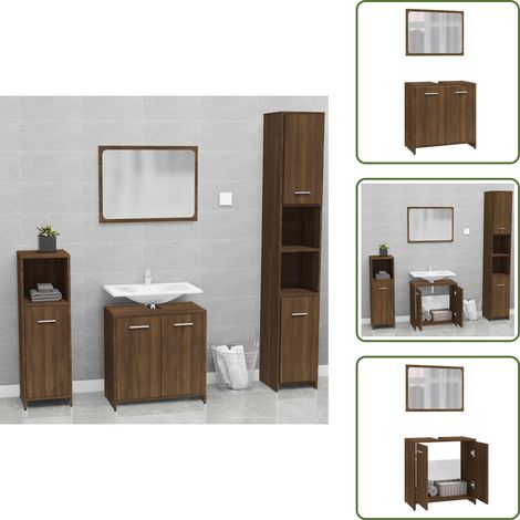 Meubles de salle de bain Chêne marron Bois d'ingénierie - Meuble De Salle De Bain - Ensemble De Meubles Salle De Bain - Armoire Salle De Bain - Miroir Salle De Bain - Rangement Salle De Bain (1/5)