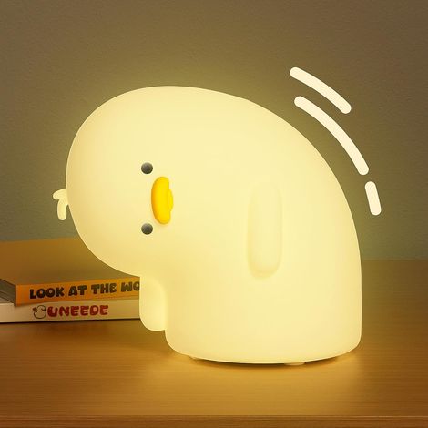Veilleuse LED Canard Mignon, Veilleuse Canard en Silicone Rechargeable pour Chambre d'Enfant, 3 Niveaux de Luminosité, Lampe de Table avec Capteur Tactile (1/5)