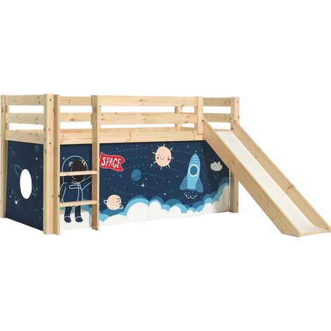 SLEEPY - Lit Mi-Haut Tobogan en Pin Naturel 90x200cm Housse Espace (1/4)