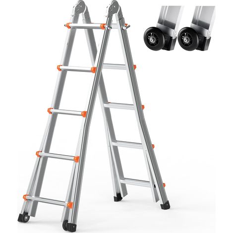 VEVOR Scala Telescopica con Telaio ad A, Scala Estensibile Compatta in Alluminio da 5,8 m, Scala Pieghevole Portatile Multifunzione per Camper, Scala Telescopica per Compiti, Scale, Tetti Interni ed E (1/5)