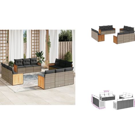 12-tlg. Garten-Sofagarnitur mit Kissen Grau Poly Rattan - Gartensofas - Outdoor Möbel - Gartenmöbelset - Lounge Set - Rattan Gartenmöbel (1/3)