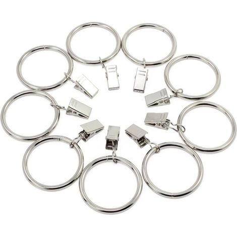 20 Stück Gardinenringe mit Clips, 38 mm Innendurchmesser (Silber), Edelstahl-Gardinenringe mit Clips zur Dekoration von Gardinen und Fotos. (1/4)