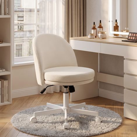 Chaise de bureau à domicile, chaise de bureau réglable en hauteur aspect chenille, chaise de coiffeuse à bascule, crème (1/5)
