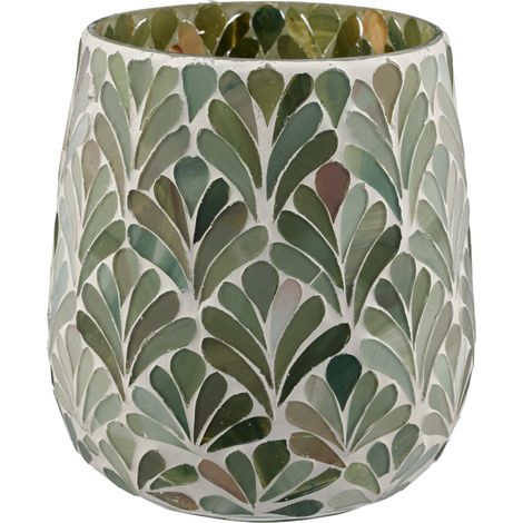 Gasper Teelichtglas Mosaik Ø 13 cm x 14 cm hellgrün - Glas