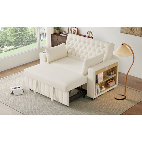 Canapé-lit Multifonction Beige, Canapé Convertible Moderne avec Rangement Intégré, Fonction Couchage, Port USB et Porte-gobelets, Gain de Place pour Salon Chambre (1/5)