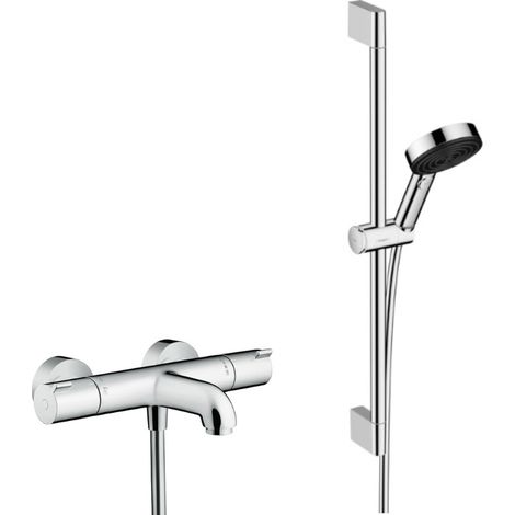 Hansgrohe Set Ecostat Miscelatore termostatico vasca/doccia + doccetta XXL 105mm 3 getti, flessibile doccia 160cm, asta 65cm