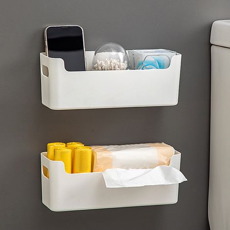 Rack De Rangement Mural - Support Pour Serviettes Et Articles De Salle De Bain - En Plastique Perforé - 2 Pièces - Blanc