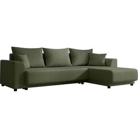 Divano letto angolare angolo reversibile in Velluto a coste Verde kaki - NESSARO