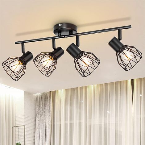 Industrielle Deckenleuchten-Spotlights und schwarze Spotlight-Schienen, Spotlight-Rampe mit E14-Fassung, 40-W-Spotlight-Leiste ohne Glühbirnen, 4 verstellbare LED-Spotlight-Deckenleuchte
