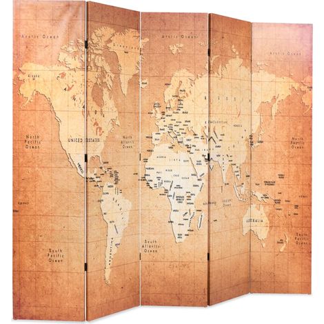 Paravent Cloison de séparation pliable, Pour Jardin, Balcon, Terrasse 200 x 170 cm Carte du monde Jaune OIB8523E (1/4)