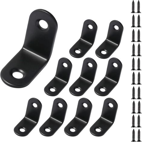 Lot de 10 équerres métalliques noires en forme L avec vis fixation le (1/5)