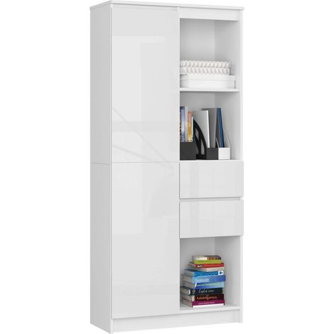 Bibliothèque 180x80x35 cm Avec tiroir Avec rangement blanc / weiß glanz (1/5)