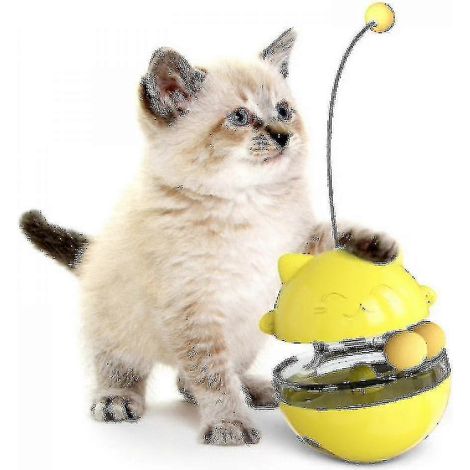 Distributeur de nourriture pour chat à double balle roulante, jouet mange-tout pour chat, alimentation lente pour l'entraînement et le jeu des chats