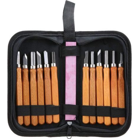 JSSEVN - Wood Chisel Kit, 13-piece wood carving tool set, compact hand-held wood carving knife for woodworking with grinding wheel (1/5)