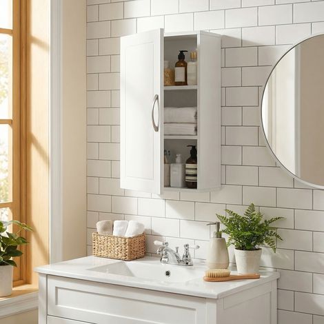 Placard de Rangement Mural, Étagères Réglables, Armoire Murale pour Salle de Bain, 18 x 30 x 60 cm, Blanc (1/5)