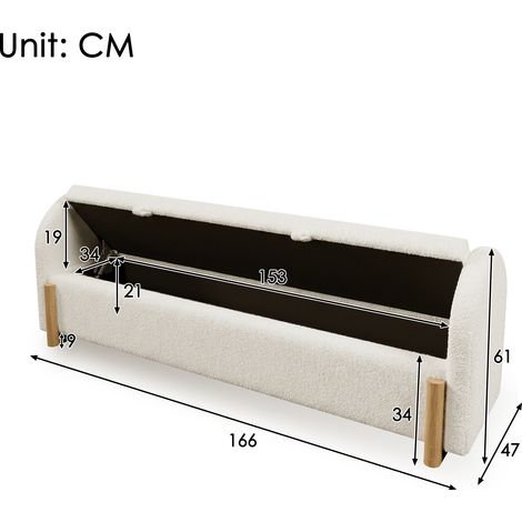 Bettbank mit Hydraulischem Stauraum 166 cm Weiß - Polsterbank Chenille Bouclé Stoff, Sitztruhe Truhenbank, Soft-Close, U-Form Beine aus Gummibaumholz, 150 kg Belastbarkeit, 166x47x61 cm (1/5)