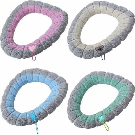 Lot de 4 housses de siège de toilette avec poignée- Coussin épais pour siège de toilette de salle de bain - Douces, épaisses, extensibles, lavables, compatibles avec tous les sièges de toilette ovales (1/5)