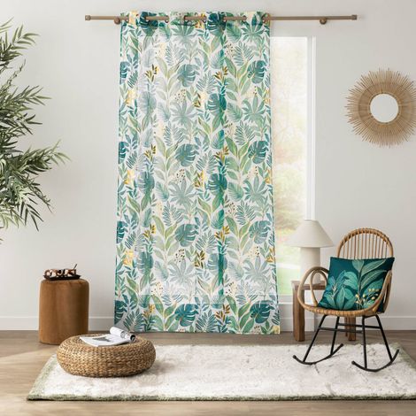 Voilage à œillets 140 x 280 cm - Voile sablé imprimé métallisé ALOHA (1/5)