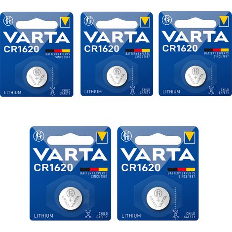 Varta CR 1620 Lithium-Knopfzellenbatterie für Uhren, Fernbedienungen und Waagen, 3 V x5 (1/4)