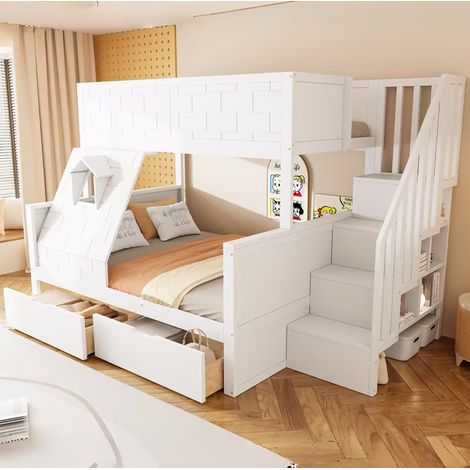 lit superpose enfant rangement escalier 90x200 bois OKMYHOME (1/5)