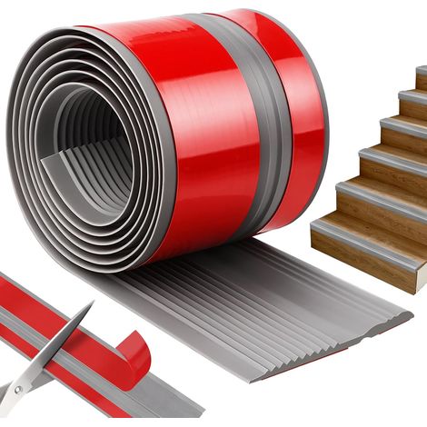 Profilé de nez de marche antidérapant 1,2 m 50 x 25 mm  Marches de marche autocollantes en PVC antidérapant et flexible pour l'extérieur et l'intérieur - Gris (1/5)
