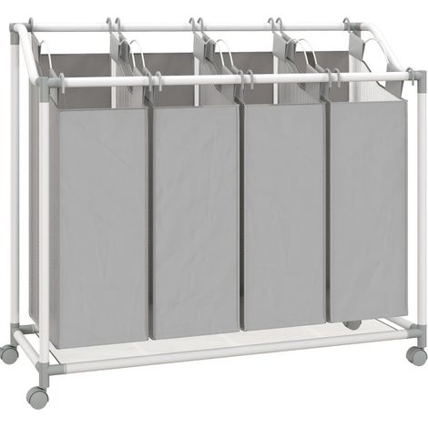 Panier à linge 4 compartiments 160 L avec roulettes et sacs amovibles Gris (1/5)