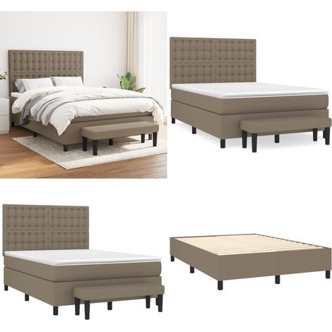 Sommier à lattes de lit avec matelas Taupe 140x200 cm Tissu - Lit Plateforme - Lit Double - Matelas À Ressorts Ensachés - Têtière Ajustable - Banc Rangement - Home & Living (1/5)