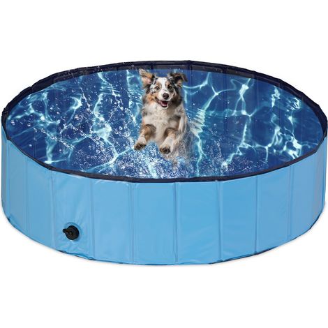 Relaxdays Piscina para Perros y Niños, Plegable, Válvula Desagüe, Jardín, Balcón, PVC y MDF, 120x30 cm, Azul