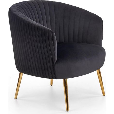 Fauteuil cabriolet en velours noir avec pieds en métal doré Power (1/5)